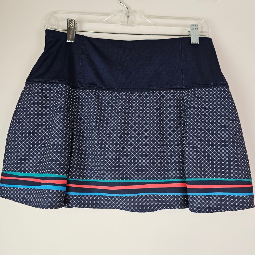 Lucky in Love Womens Navy Blue Geometric Tennis Skort Size Medium Striped Hem
